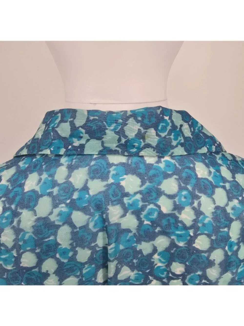 Vintage Late 1950s Blue Floral Semi-Sheer Elastic Waist Shirtdress Day Dress (M)